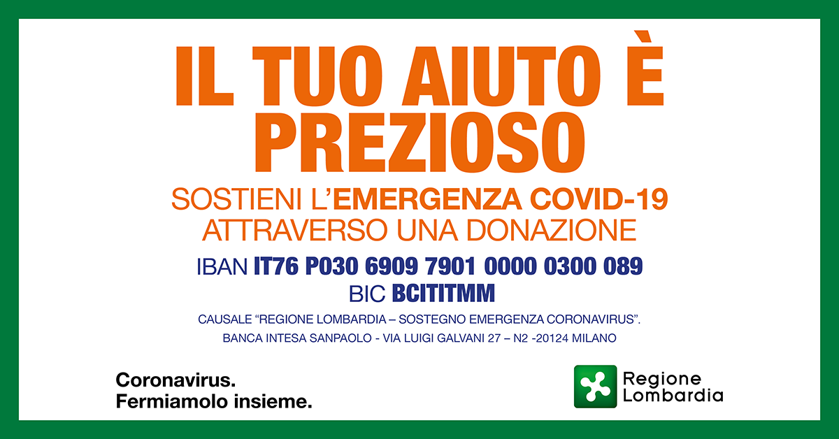 Il tuo aiuto è prezioso, la raccolta fondi di Regione Lombardia