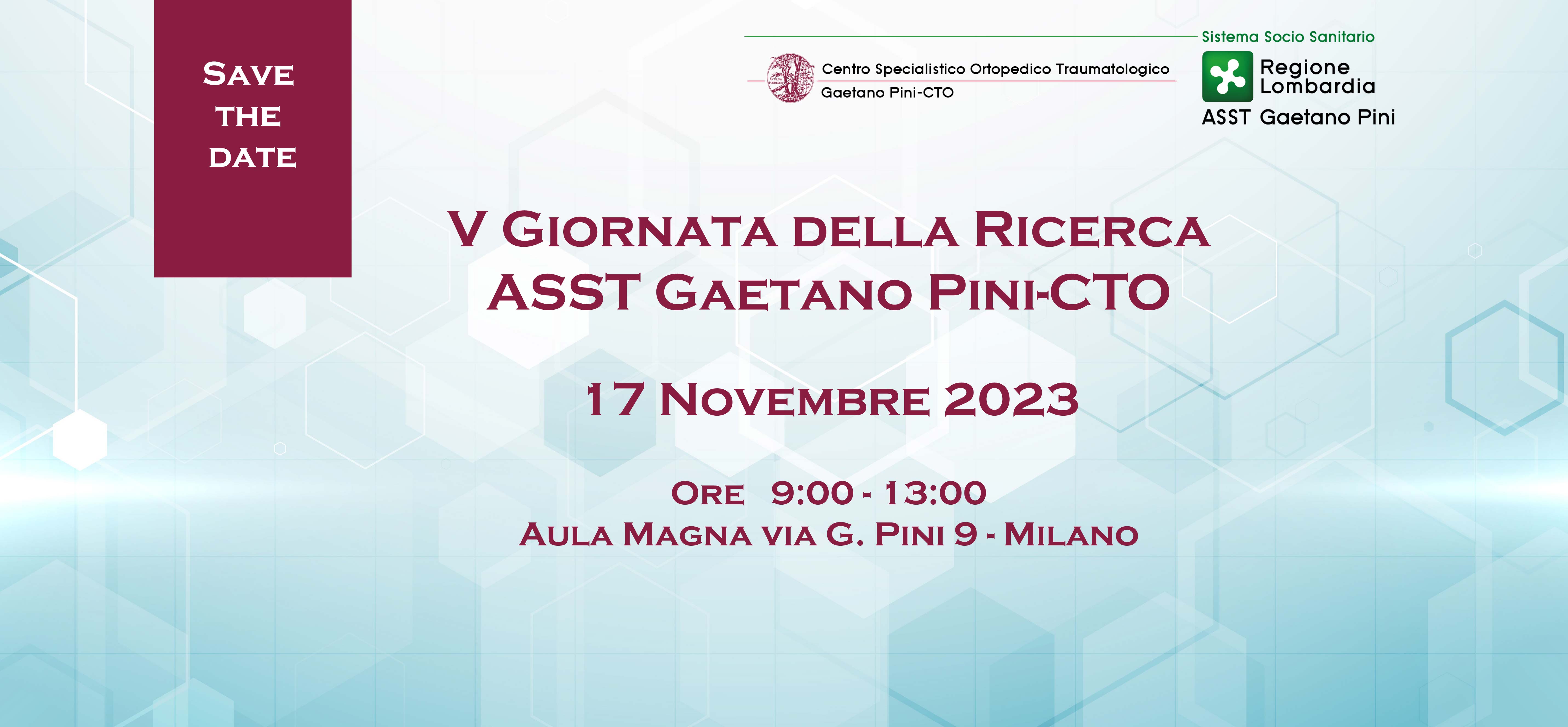 SAVE THE DATE - V GIORNATA DELLA RICERCA ASST GAETANO PINI CTO
