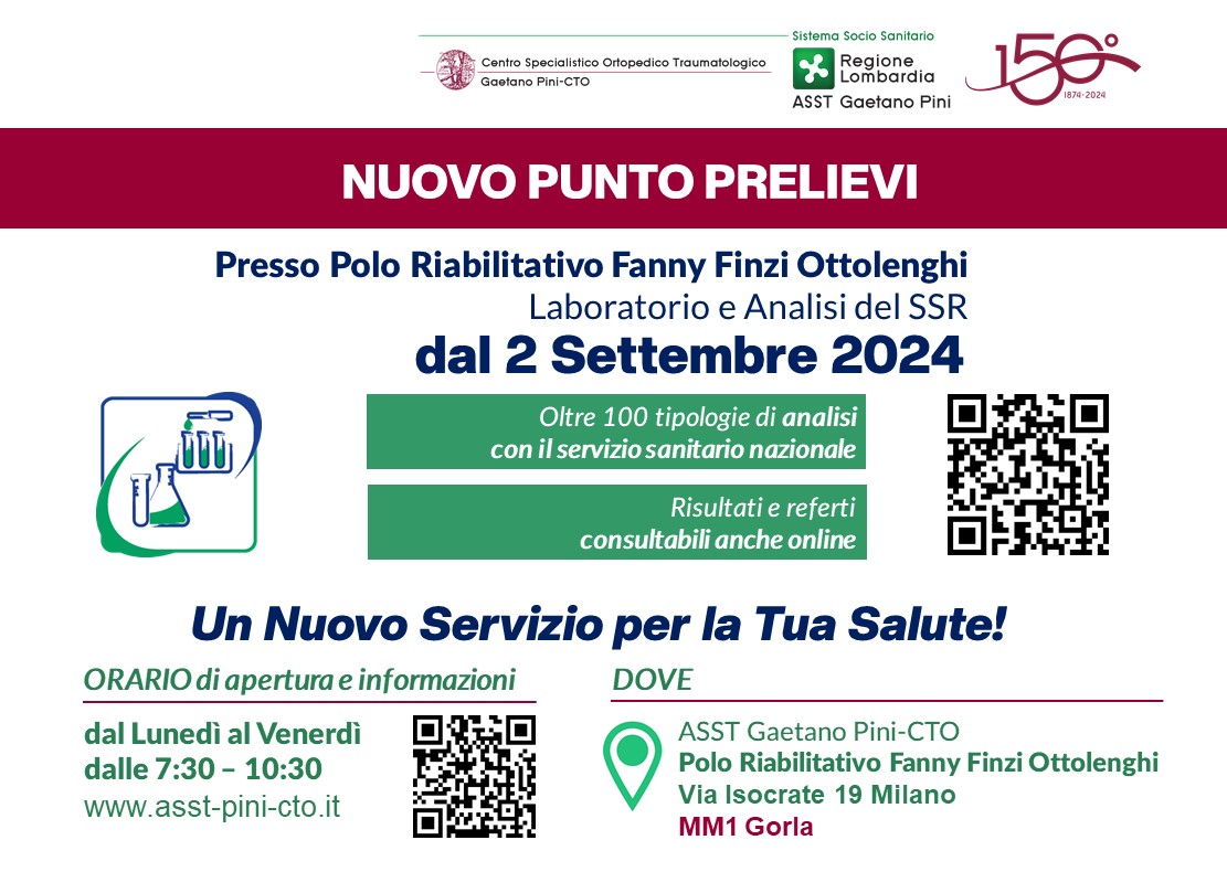 NUOVO PUNTO PRELIEVI DAL 2 SETTEMBRE - POLO FANNY FINZI OTTOLENGHI